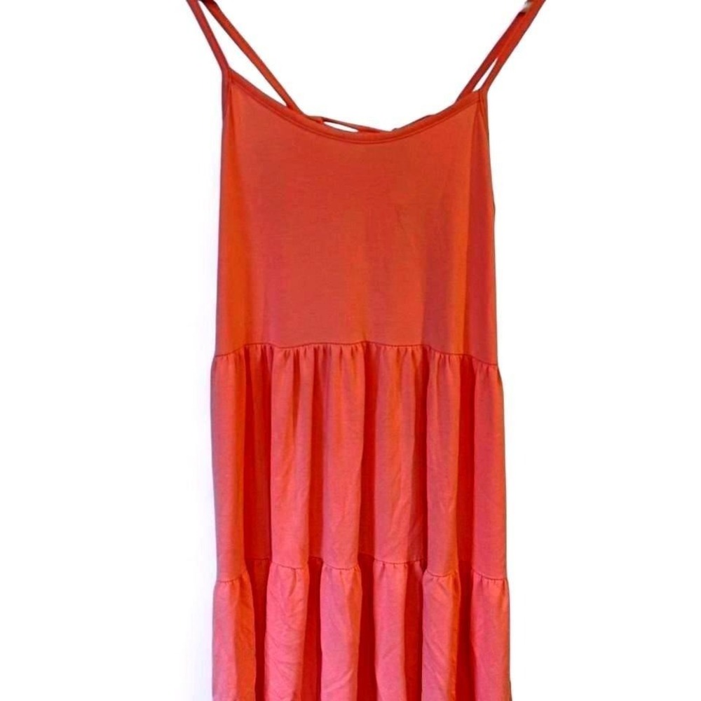 Fifth Ray Coral Pink Tiered Babydoll‎ Dress Lace Up Back Spaghetti Strap Small